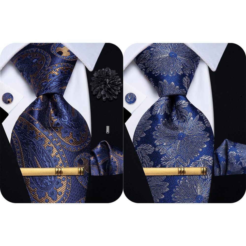 8369 Silk Ties Paisley Floral Striped Necktie and Pocket Square Cufflinks